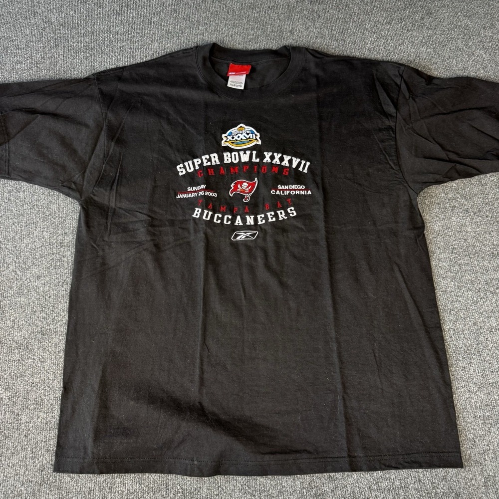 Vintage Tampa Bay Buccaneers NFL Shirt Super Bowl Black‎ Embroidered 3/4 Y2K